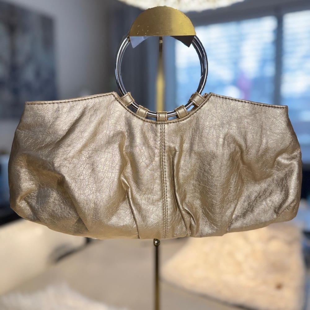Chateau Metalic  Gold Clutch with Metallic Ring Handle